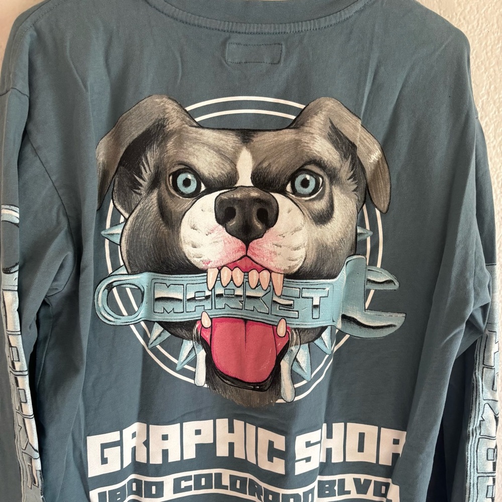 Arket Teal Dog Graphic Long Sleeve Shirt